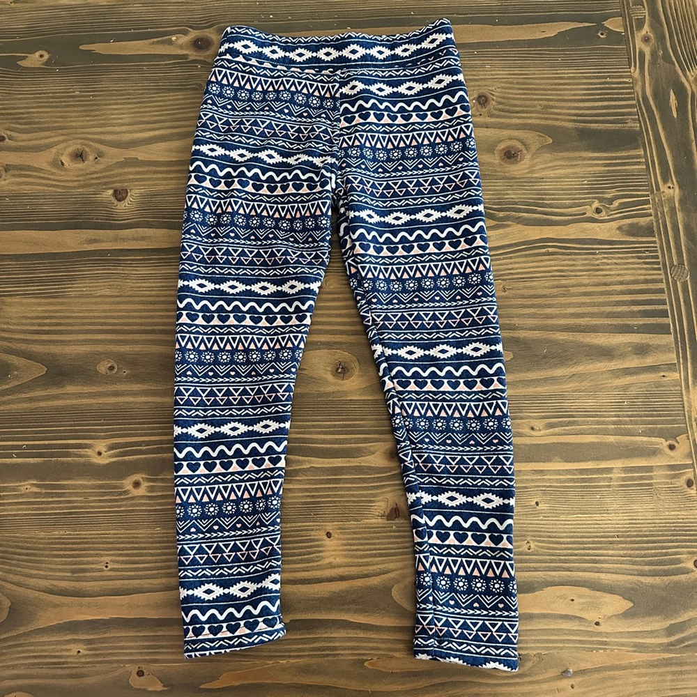 Girls Shosho Fleece Lined Leggings Size 7/8 Blue White Cozy Winter